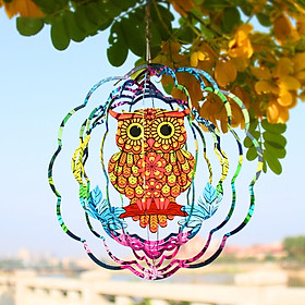 Wind Spinner 3D Stainless Steel Owl Ornaments Rotating for Garden