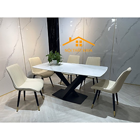 Mua Bộ Bàn Mặt Đá Ceramic Chân X 6 Ghế Nhập Khẩu 160cm x 90cm x 75cm (DxRxC) KY-GH11