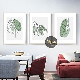 Mua Bộ 3 tranh treo tường LÁ CÂY  ĐƠN GIẢN  trang trí phòng khách phòng ăn  phòng ngủ PVP_HD49
