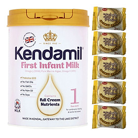Sữa bột nguyên kem KENDAMIL số 1 FIRST INFANT MILK 900g (0-6 tháng tuổi) - Tăng sức đề kháng, tăng cân, phát triển chiều cao và trí não – Tặng 5 bánh quy Nhật Bản hiệu Aee