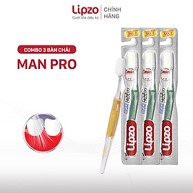 Combo 3 Bàn Chải Đánh Răng LIPZO Pro For Man Công Nghệ Lông Nở Kết Hợp Chỉ Tơ Nha Khoa Dành Cho Nam Giới Mem Răng Yếu