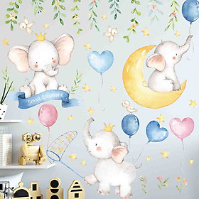 Decal dán tường trang trí phòng khách, quán cafe- Thỏ ngồi trăng- mã sp LV57