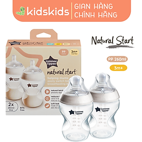 Bình sữa ty siêu mềm tự nhiên Tommee Tippee Natural Start 260ml, núm ty đi kèm 3-6 tháng (bình đôi)