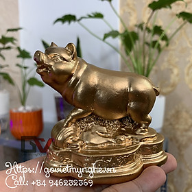 Tượng Đá Trang Trí Heo Phong Thủy - Màu Nhũ Vàng