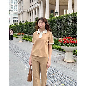 Áo phông nữ cổ khóa phối màu a238325 by germe