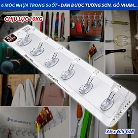 Móc Treo Quần Áo Dán Tường Tường 6 Nhánh Treo Khăn Phòng Tắm Nhà Bếp Đa Năng Siêu Dính Chịu Tải Lớn TẶNG Thanh Cán