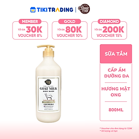 Sữa tắm cao cấp Hàn Quốc Aekyung Showermate Goatmilk Manuka Honey (Dưỡng ẩm, trắng da - Hương mật ong Manuka) 800ml