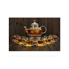 Mua Bộ ấm chén thủy tinh pha trà 600ml kèm 6 đĩa lót tách ( tặng thêm 1 đĩa lót ấm )