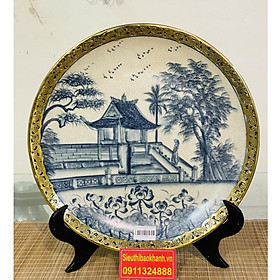 Mua Đĩa Cảnh Men Rạn Bát Tràng Bọc Đồng Họa Tiết Phong Cảnh Chùa 1 Cột - Đĩa Trang Trí 35cm