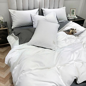 Bộ Chăn Ga Gối Cotton Tici LIDACO - Trắng Ga Ghi