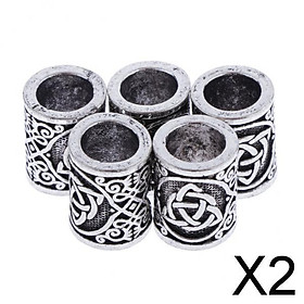 2x5 Pieces Antique Silver Norse Viking Rune Beads for Hair Beard DIY Jewelry