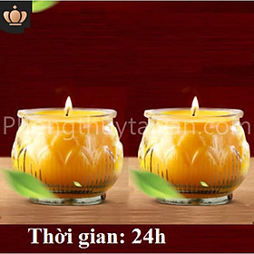 Nến ly BƠ vàng 24h/1 ngày HOA SEN tự nhiên-bơ sáp thủy tinh/cặp