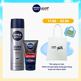 Combo Nivea MEN Sữa rửa mặt Detox Mud Bùn Khoáng - 83940 & Xịt Ngăn Mùi Silver Protect Phân Tử Bạc (150ml) - 82959