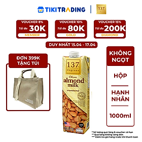 Sữa hạt Hạnh nhân Không đường 137 DEGREES 1000ml - ĐƠN 399K TẶNG TÚI