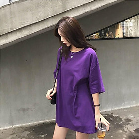 Áo Thun Tay Lỡ Trơn Oversize Dáng Rộng Màu Tím Unisex - MM