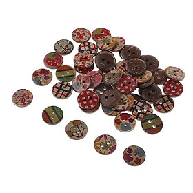 50Pcs Vintage Wood Buttons Mixed Pattern for Sewing Crafting Cardmaking 15mm