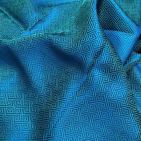 Vải Lụa Tơ Tằm văn triện chữ vạn màu xanh, mềm#mượt#mịn, dệt thủ công, khổ vải 90cm
