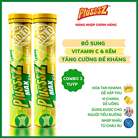 COMBO 2 TUÝP Viên bổ sủi bọt Plusssz Max Vitamin C + Zin C vị Chanh không