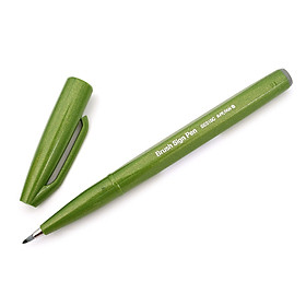 Bút lông viết chữ calligraphy Pentel Fude Touch Brush Sign Pen - Màu xanh ô liu (Olive Green)