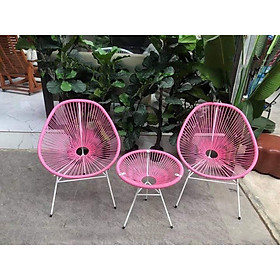 Bộ bàn ghế dây văng ban công, cafe -DV001 - Màu Hồng