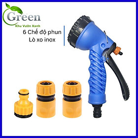 Bộ vòi xịt nước tưới cây 6 chế độ phun rửa xe tăng áp kèm cút nối nhanh đầy đủ 4 món