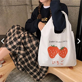 Túi tote vải bố đựng dồ canvas đeo vai phong cách Hàn Quốc loại đẹp,túi quả dâu HZ59