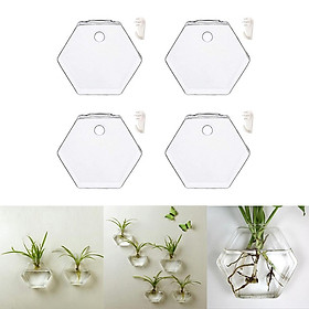 4pcs Hexagon Hanging Glass Hydroponic Flower Vase Terrarium Decor Container