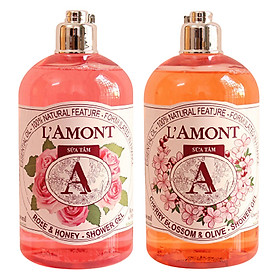 Combo Sữa Tắm L'amont En Provence Cherry Blossom Shower Gel Hương Hoa Anh Đào + Hoa Hồng (500ml / Chai)