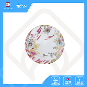 Mua Đĩa bằng sứ Long Phương họa tiết bông lau hồng mạ viền vàng