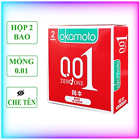 Bao Cao Su Siêu Mỏng 0.01mm  Okamoto - Độ Bền Gấp 3 Lần BCS Thường - Cảm Giác Siêu Chân Thật - Xuất Xứ Nhật Bản - Hộp 2 Cái