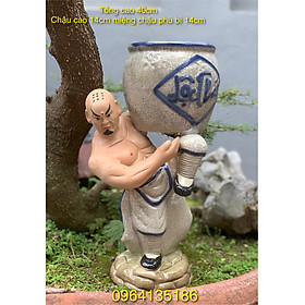 Mua Tượng tiểu cảnh la hán nâng bình cây men rạn h40cm gốm sứ Bát Tràng