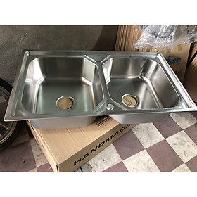 Mua COMBO CHẬU RỬA CHÉN INOX 100%  2 HỘC 90*50 ĐỦ BỘ XẢ + VÒI RỬA CHÉN INOX 304+ DÂY CẤP NƯỚC NHỰA