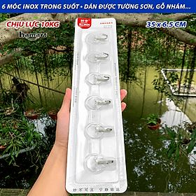 Móc Treo Quần Áo Dán Tường Tường 6 Nhánh Treo Khăn Phòng Tắm Nhà Bếp Đa Năng Siêu Dính Chịu Tải Lớn TẶNG Thanh Cán