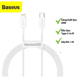 Cáp sạc nhanh siêu bền IP 20W Baseus Superior Series Fast Charging Data Cable Type-C to iP PD (480Mbps)-Hỗ trợ sạc nhanh PD 20W trên iPhone 12 / PD 18W trên iP11/ iP XS Max- Hàng chính hãng - Trắng - 1 mét