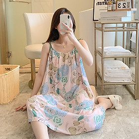 Váy đầm ngủ hai dây mặc nhà dáng dài vải Cotton lụa tự nhiên thoáng mát mềm mại mặc mùa hè freesize mã VAV0415