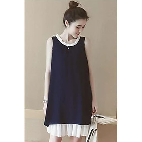 Váy bầu  xinh cổ bèo 2 lớp màu xanh DN19072812