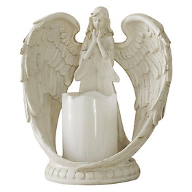 Resin Angel Statue Figurines LED Tealight Candle Holder Memorial 16x14cm