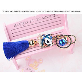 Móc khóa hongkong đầu con lân màu xanh dương có tua rua