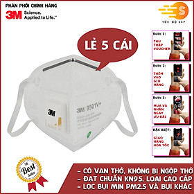 Khẩu trang chống bụi mịn PM2.5 và kháng khuẩn có van thở đạt chuẩn KN95 3M 9501V+ - có van 1 chiều, dễ thở, bảo vệ hô hấp