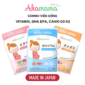 Combo Viên Uống Sắt, Acid Folic, Vitamin Tổng Hợp, Khoáng Chất, DHA, EPA, Canxi Cho Mẹ Bầu Hỗ Trợ Tiêu Hoá, Hạn Chế Rạn Da, Viên Nhỏ, Không Mùi, Vị, Dễ Uống, Akamama Nhật Bản - Combo Vitamin, DHA, Canxi