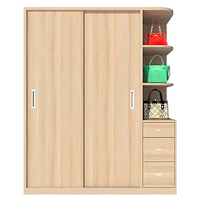 Tủ quần áo gỗ MDF Tundo cửa lùa  màu sồi 160 x 55 x 200cm
