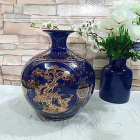 Bình hút tài lộc phong thủy họa tiết tứ cảnh (bốn mùa ) vẽ vàng, gốm sứ Bát Tràng cao cấp (H26 x D24cm) 