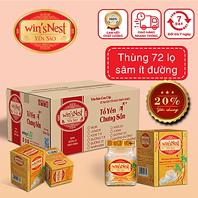 Thùng 72 lọ Yến sào wins'Nest 20% chưng sẵn nguyên chất nhân sâm ít đường (70ml/lọ)