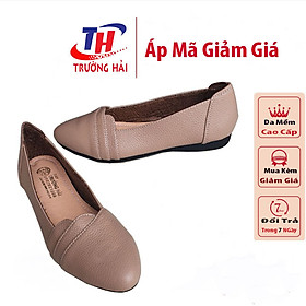 Giày búp bê chính hãng Trường Hải da bò thật màu hồng phấn đế cao su không trơn BB1025