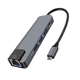 5 in 1 Type C Hub to USB3.0  4K Gigabit Ethernet Rj45 Adapter