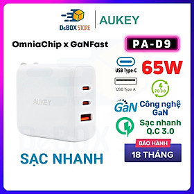 Mua Củ sạc siêu nhanh AUKEY PA-D9 Công suất 65W Swift Mix 3-Port 65W PD  hỗ trợ PPS  Super Fast Charging 45W - Hàng Chính Hãng