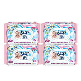 Combo 4 gói khăn ướt Bobby Care có hương 100 tờ