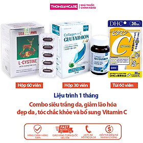 Combo trắng da chuyên sâu, nội tiết tố Lcystine 60v, DHC Vitamin C 60v