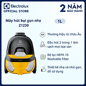 Máy hút bụi lôc xoay siêu gọn nhẹ Electrolux CompactGo - Z1230 - Đầu hút 2 trong 1 làm sạch mọi loại sàn cùng bộ lọc HEPA 10 Washable Filter Hàng chính hãng