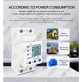 Mua SVP-917 Công tơ kiêm bảo vệ điện áp  dòng điện  LCD  9999.9kWh (2 chiều)  85~300Vac  1~80A  đo V A kWh kW  Sinotimer